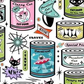 Vintage Cat Food Cans on White