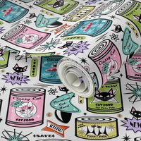 Vintage Cat Food Cans on Pale Gray