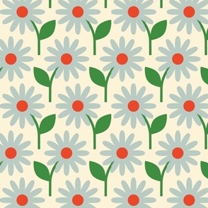 Retro Daisies (Aqua on Cream) || vintage scandi floral