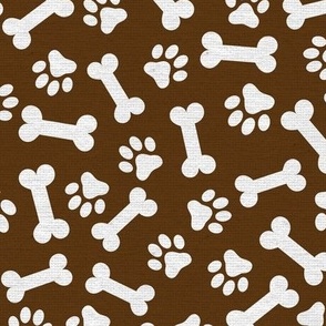 Dog Bone and Paw Pattern Dark Brown and White