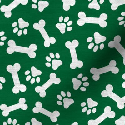 Dog Bone and Paw Pattern, Dog Fabric, St Paddy Green, St Patricks Day Shamrock Clover 
