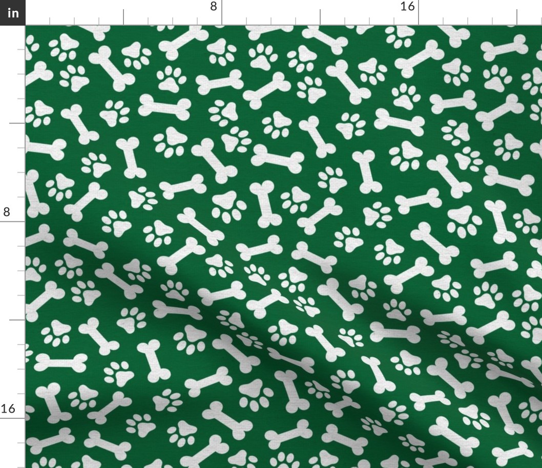 Dog Bone and Paw Pattern, Dog Fabric, St Paddy Green, St Patricks Day Shamrock Clover 