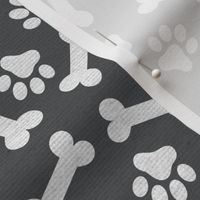 Dog Bone and Paw Pattern Dark Grey and White