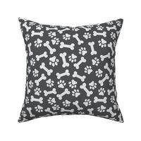 Dog Bone and Paw Pattern Dark Grey and White