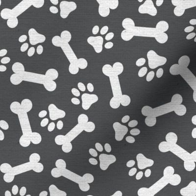 Dog Bone and Paw Pattern Dark Grey and White