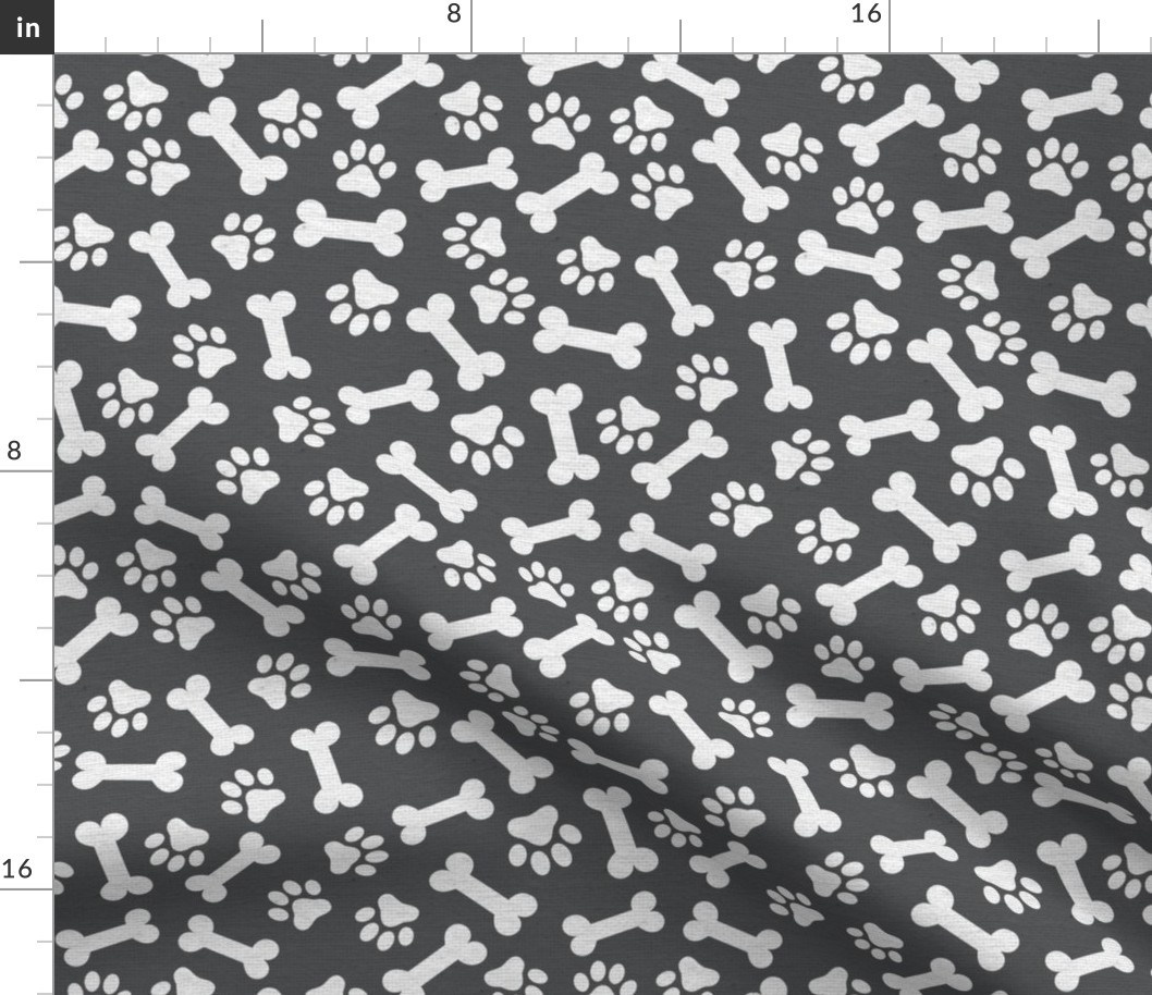 Dog Bone and Paw Pattern Dark Grey and White