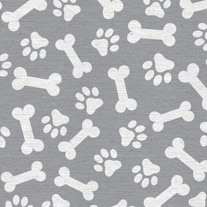 Dog Bone and Paw Pattern Light Grey and White