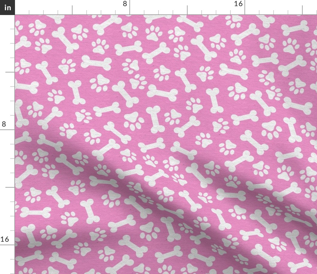 Dog Bone and Paw Pattern Light Pink and White