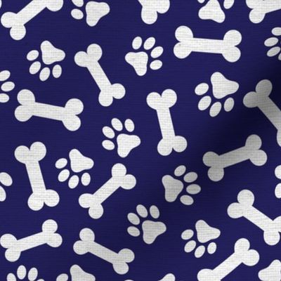 Dog Bone and Paw Pattern Navy and White