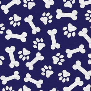Dog Bone and Paw Pattern Navy and White