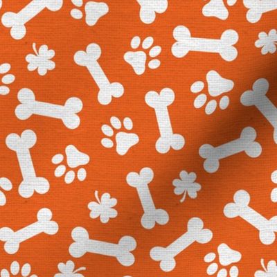 St Patricks Day Shamrock Clover Dog Bone and Paw Pattern Orange and White-01