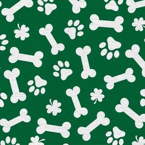 St Patricks Day Shamrock Clover Dog Bone and Paw Pattern Green and White-01-01