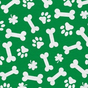 St Patricks Day Shamrock Clover Dog Bone and Paw Pattern Green and White 2-01