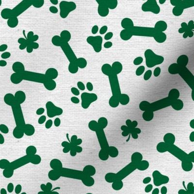 St Patricks Day Shamrock Clover Dog Bone and Paw Pattern Green and White St Paddy-01