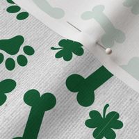 St Patricks Day Shamrock Clover Dog Bone and Paw Pattern Green and White St Paddy-01