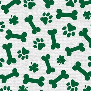 St Patricks Day Shamrock Clover Dog Bone and Paw Pattern Green and White St Paddy-01