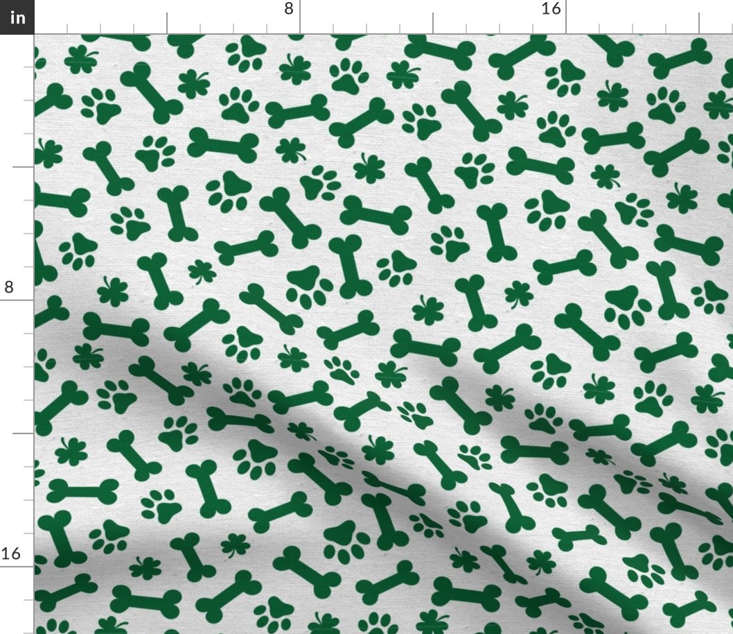 St Patricks Day Shamrock Clover Dog Bone and Paw Pattern Green and White St Paddy-01