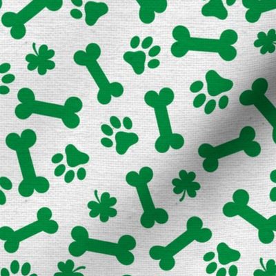 St Patricks Day Shamrock Clover Dog Bone and Paw Pattern Green and White St Paddy 2-01