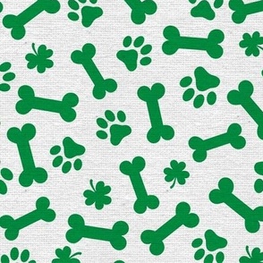 St Patricks Day Shamrock Clover Dog Bone and Paw Pattern Green and White St Paddy 2-01