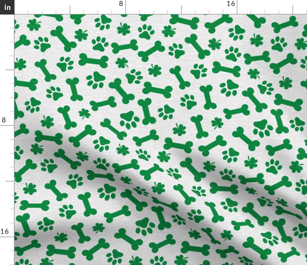 St Patricks Day Shamrock Clover Dog Bone and Paw Pattern Green and White St Paddy 2-01