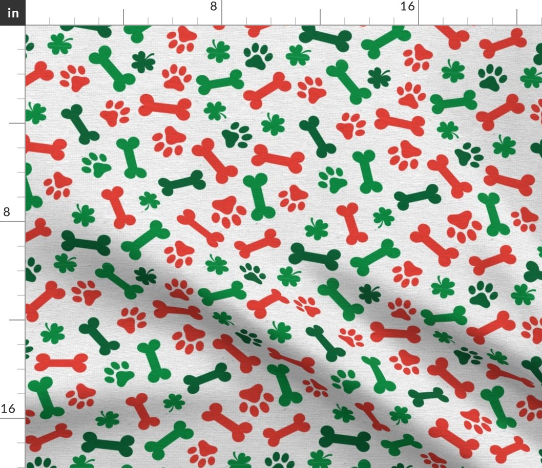 St Patricks Day Shamrock Clover Dog Bone and Paw Pattern Orange and White St Paddy Green Orange