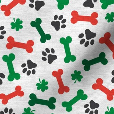 St Patricks Day Shamrock Clover Dog Bone and Paw Pattern Orange and White St Paddy Green Orange Clover