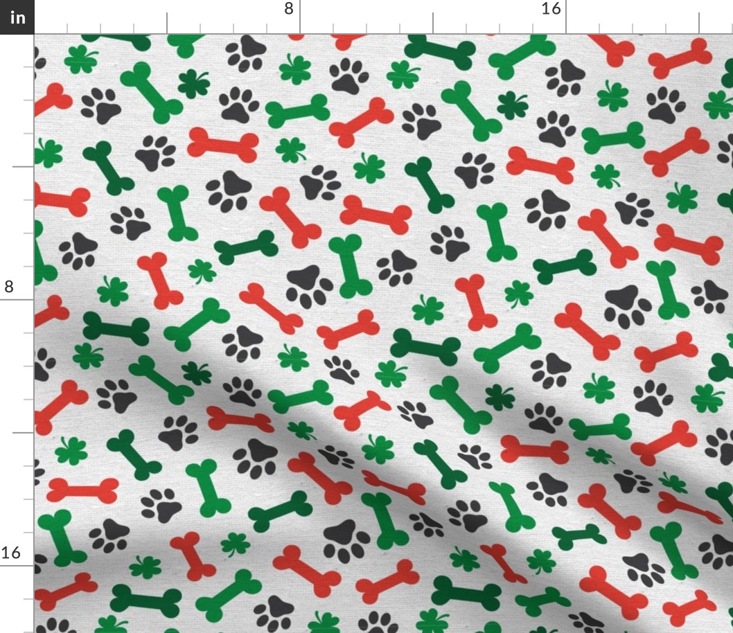 St Patricks Day Shamrock Clover Dog Bone and Paw Pattern Orange and White St Paddy Green Orange Clover