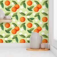 Oranges, Green Leaves, White Flowers Seamless Pattern