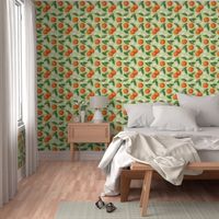 Oranges, Green Leaves, White Flowers Seamless Pattern