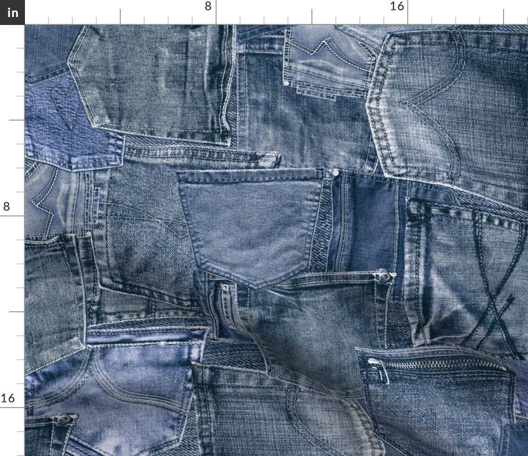 Blue Jeans Pocket Patchwork Fabric | Spoonflower