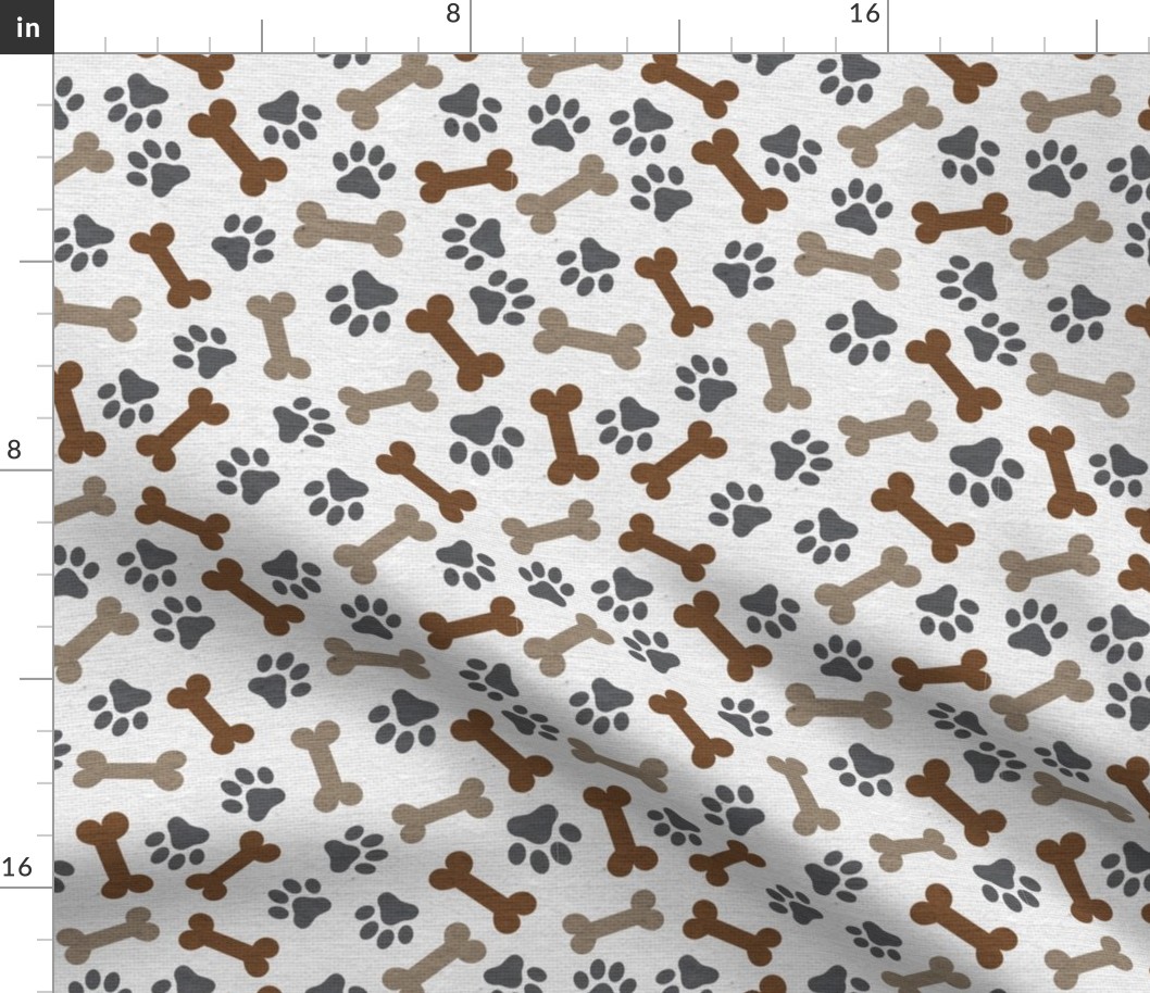 Dog Bone and Paw Pattern Brown Tan Khaki Grey-01