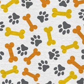 Dog Bone and Paw Pattern Orange and Yellow and Grey-01