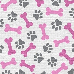 Dog Bone and Paw Pattern Pink and Grey-01