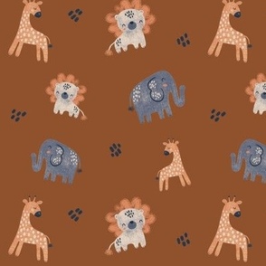 Small Safari Animals Kids and Babies Ochre