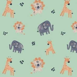 Jumbo Safari Animals Kids and Babies Pastel Danish Green Mint