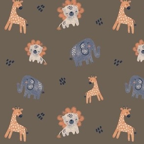 Small Safari Animals Kids and Babies Pastel Danish Taupe