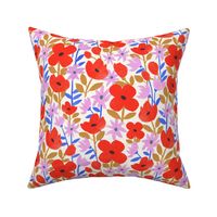 Red and Purple Flowers | Medium | Hand-Painted Floral with Red Lavender Gold Blue