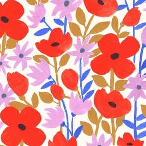 Red and Purple Flowers | Medium | Hand-Painted Floral with Red Lavender Gold Blue
