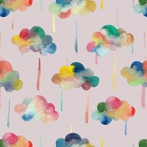 Watercolour Rainclouds And Rain Baby Pink Medium