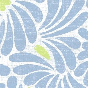 large skyblue splash with a dash of honeydew on linen