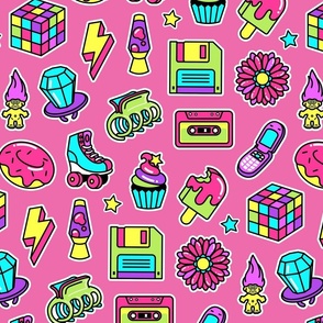 Retro 90s Sticker Vibes: Neon Doodle Icons and Vintage Charms