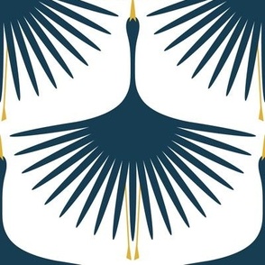 Art Deco Swans - Navy on White - 8"