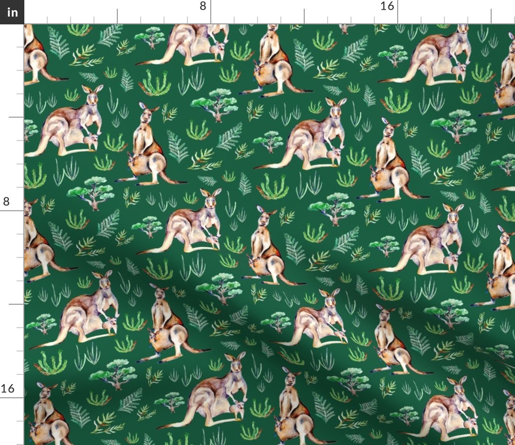 Mama Pockets Kangaroo Pattern - Green Background