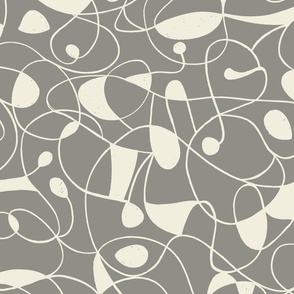 Pilar Abstract Modern Line Art (White on Grey) - Large 