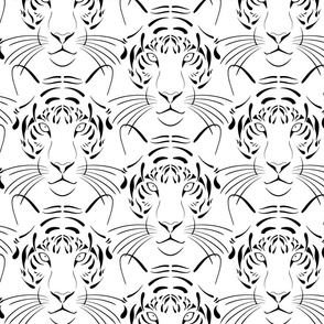 tiger line art bw - chinese year of the tiger - tiger fabric