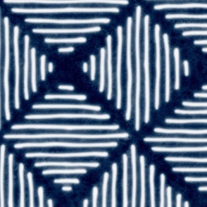 shibori indigo lozenges - white lines over indigo blue - shibori fabric