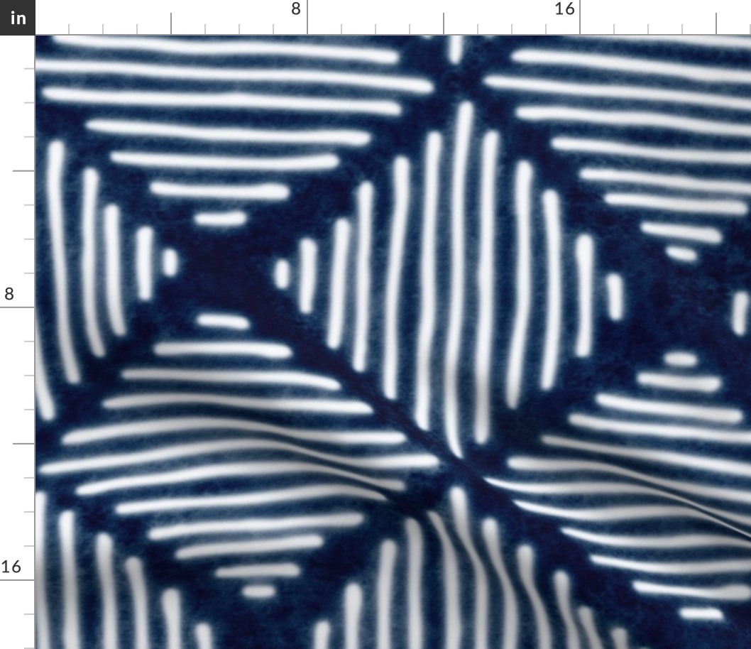 shibori indigo lozenges - white lines over indigo blue - shibori fabric