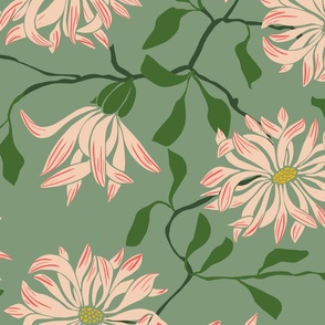 Cottage flowers chrysanthemums – green - large