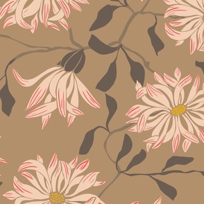 Cottage flowers chrysanthemums – soft brown - large