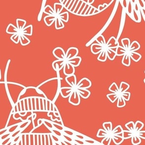 Honey Bees and Blossom Coral and White Jumbo